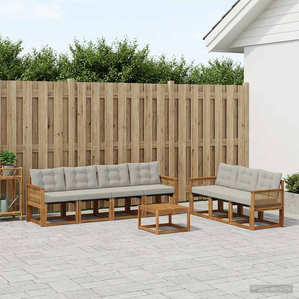 vidaXL Outdoor-Sofagarnitur mit Kissen 8 pcs Natürlich und Hellgrau