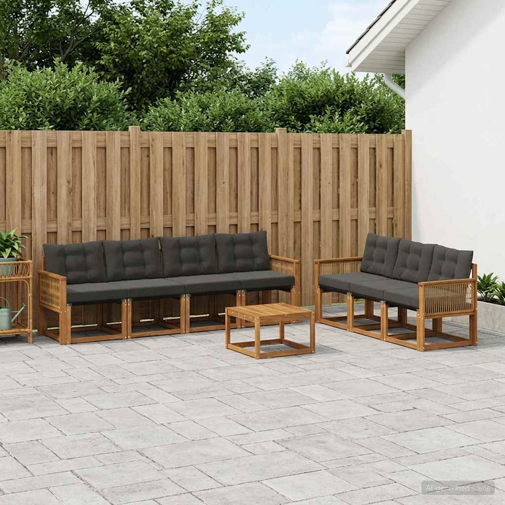vidaXL Outdoor-Sofagarnitur mit Kissen 8 pcs Natürlich und Schwarz