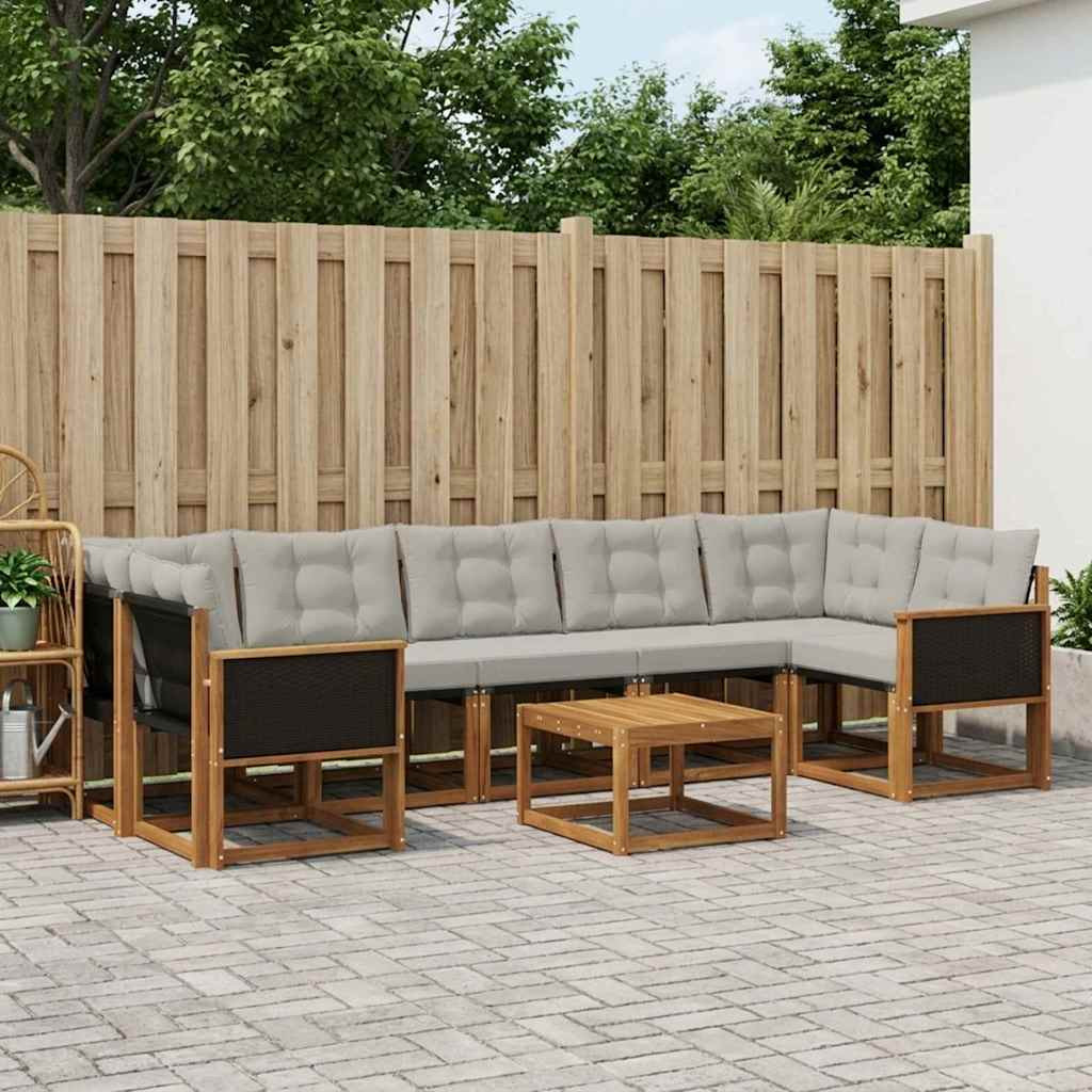 vidaXL Outdoor-Sofagarnitur mit Kissen 8 pcs Natürlich und Hellgrau