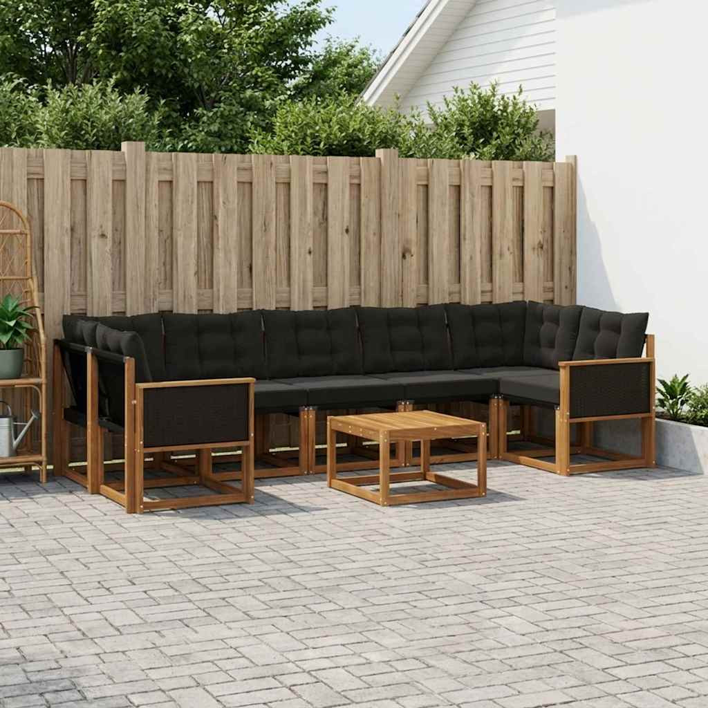 vidaXL Outdoor-Sofagarnitur mit Kissen 8 pcs Natürlich und Schwarz
