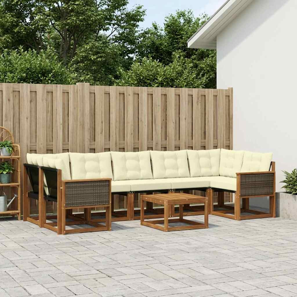 vidaXL Outdoor-Sofagarnitur mit Kissen 8 pcs Natur und Creme