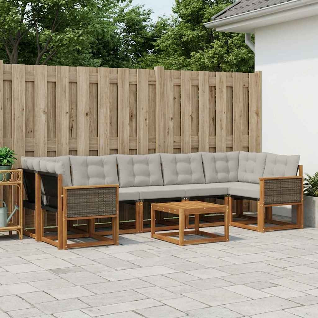 vidaXL Outdoor-Sofagarnitur mit Kissen 8 pcs Natürlich und Hellgrau