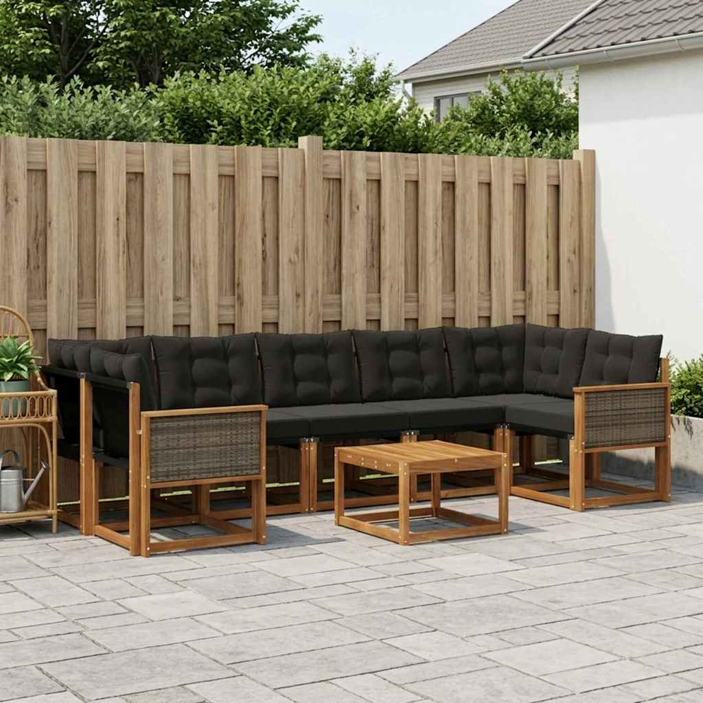 vidaXL Outdoor-Sofagarnitur mit Kissen 8 pcs Natürlich und Schwarz