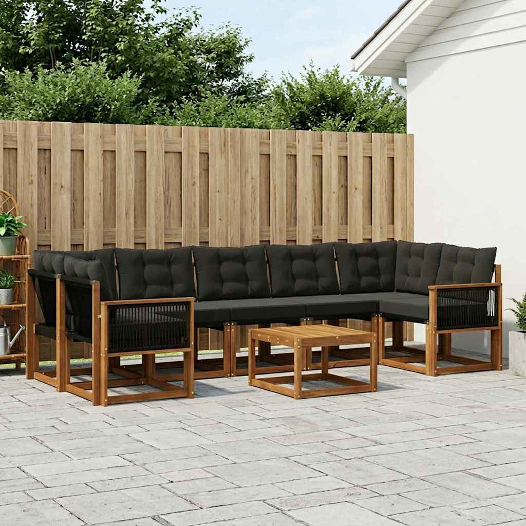 vidaXL Outdoor-Sofagarnitur mit Kissen 8 pcs Natürlich und Schwarz