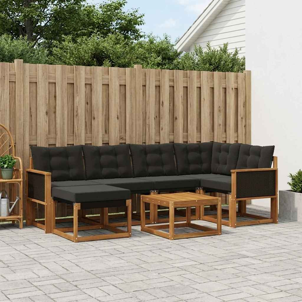 vidaXL Outdoor-Sofagarnitur mit Kissen 7 pcs Natürlich und Schwarz
