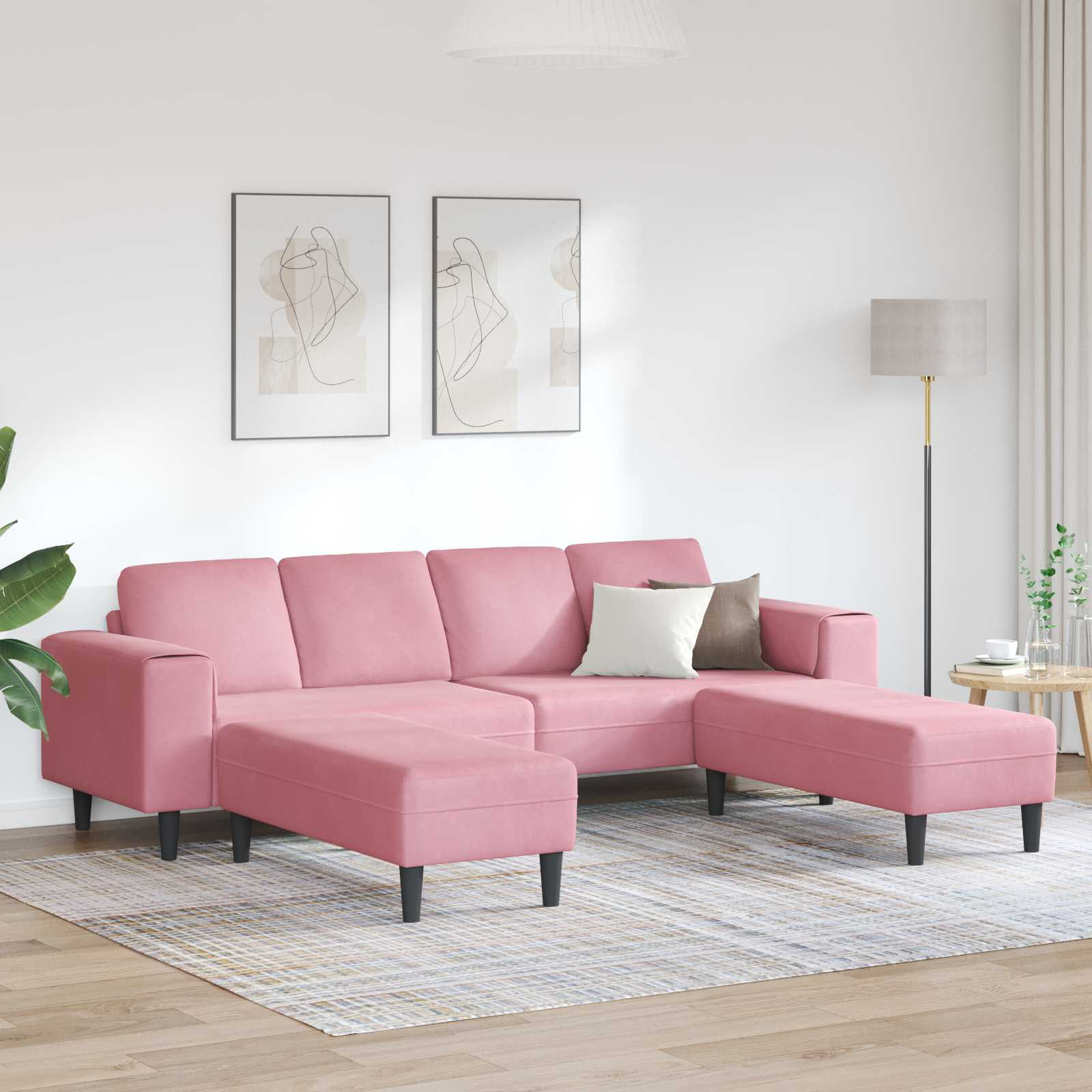 vidaXL Wohnzimmer Couch 3 pcs Rosa 250 x 188 x 76 cm