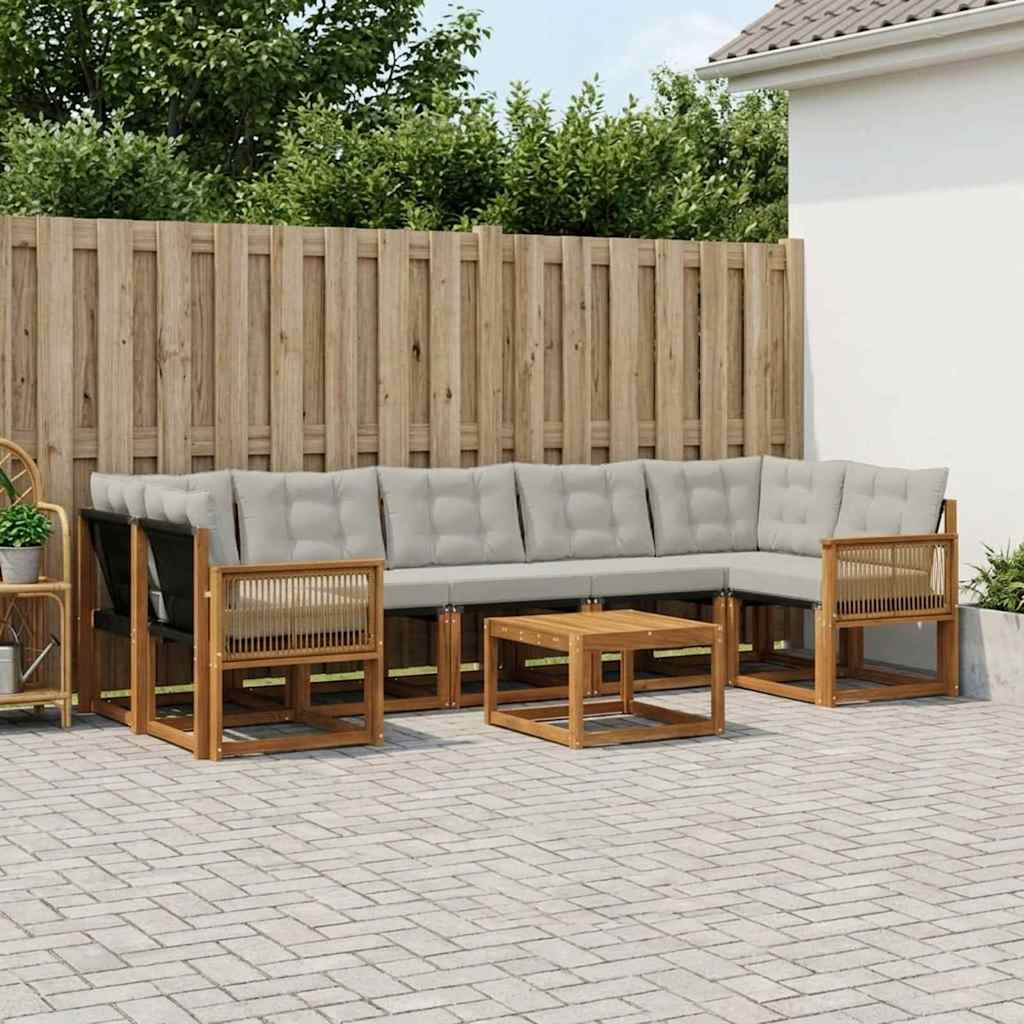 vidaXL Outdoor-Sofagarnitur mit Kissen 8 pcs Natürlich und Hellgrau