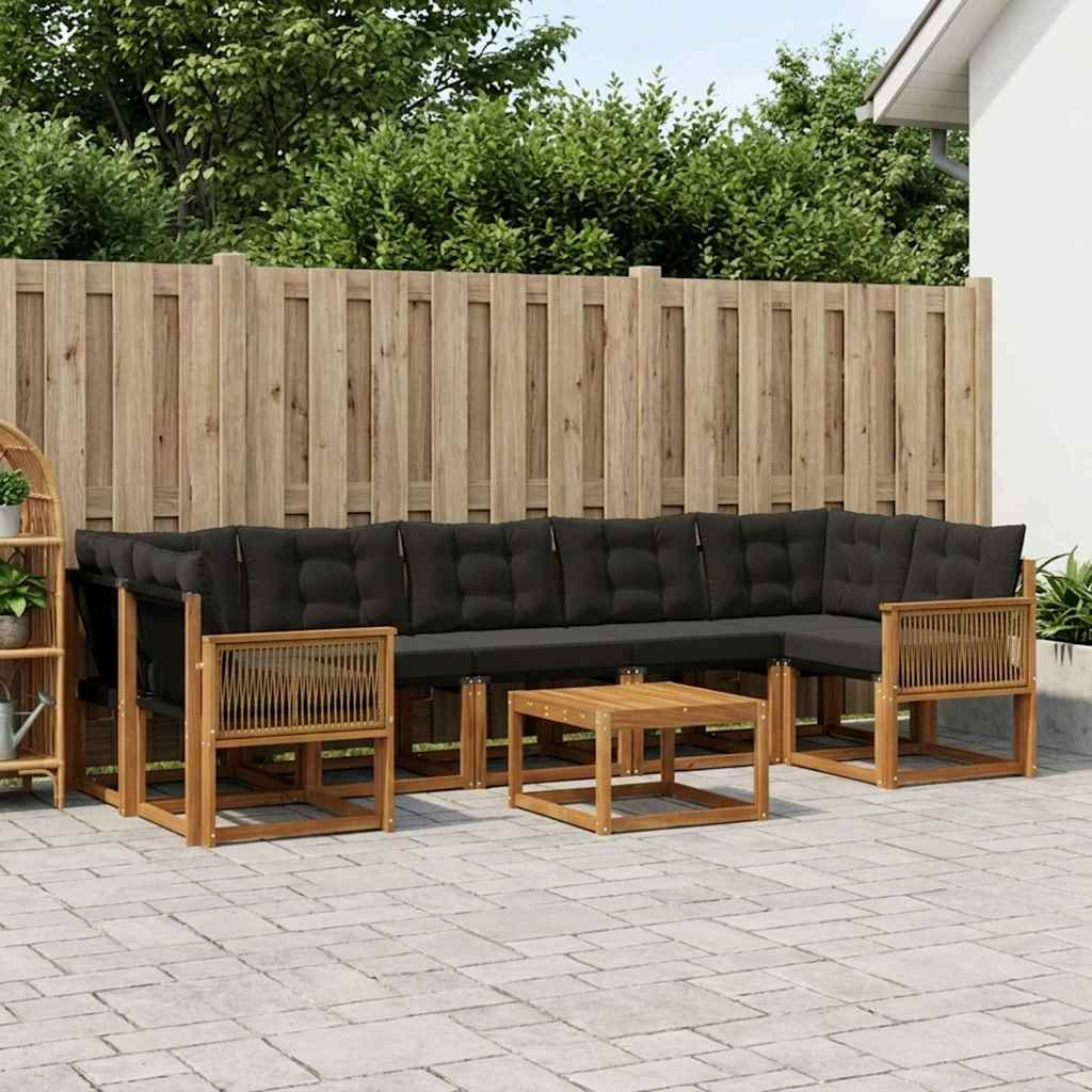 vidaXL Outdoor-Sofagarnitur mit Kissen 8 pcs Natürlich und Schwarz