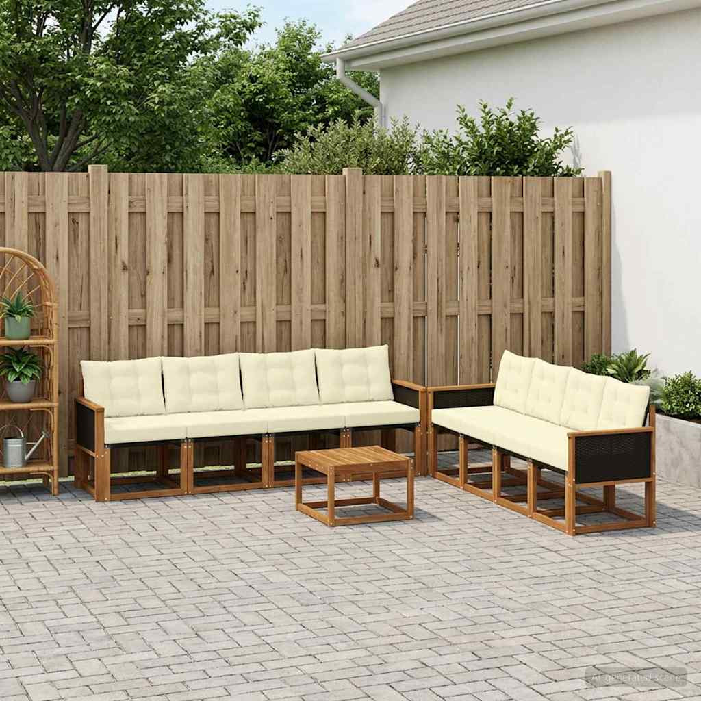 vidaXL Outdoor-Sofagarnitur mit Kissen 9 pcs Natur und Creme