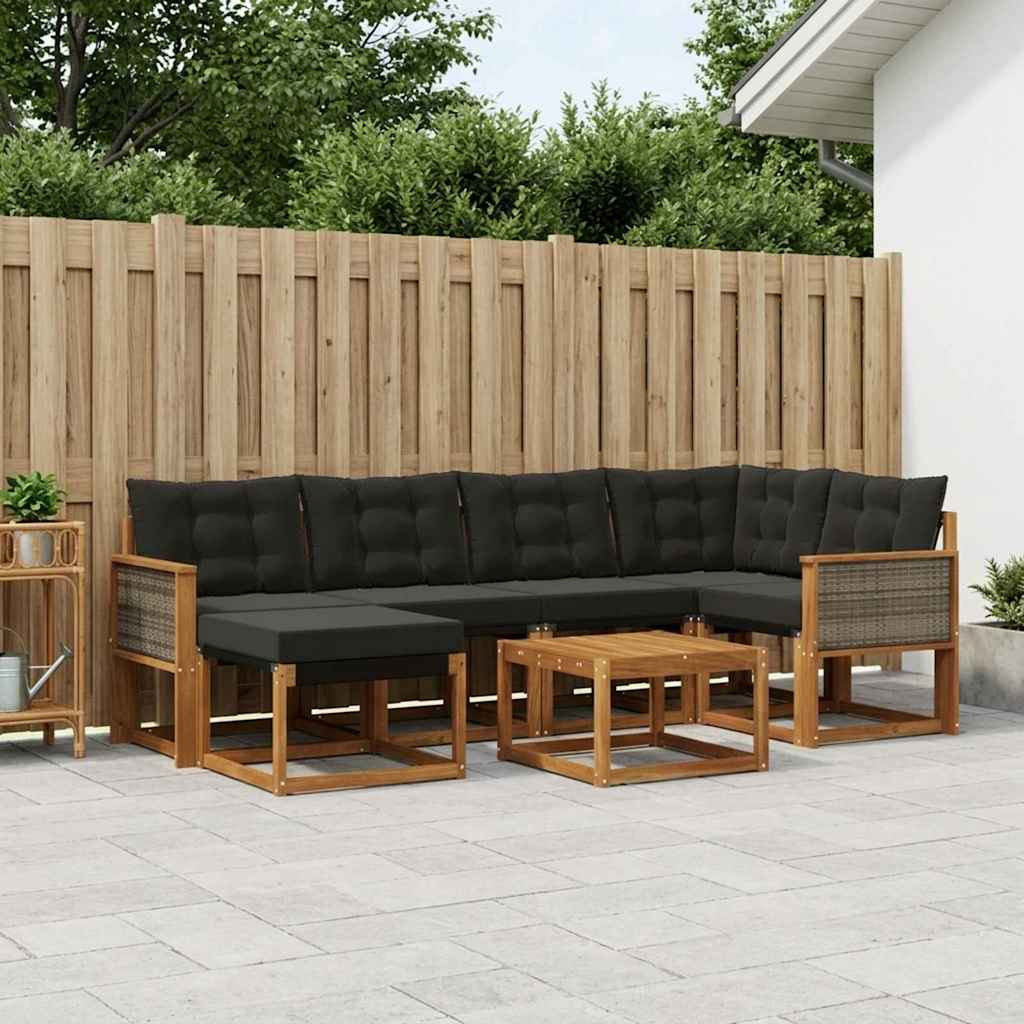 vidaXL Outdoor-Sofagarnitur mit Kissen 7 pcs Natürlich und Schwarz