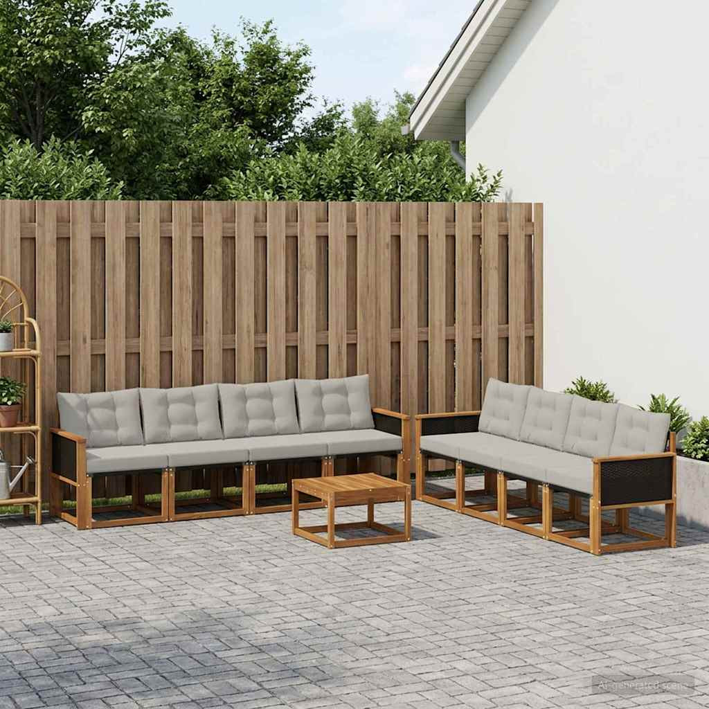 vidaXL Outdoor-Sofagarnitur mit Kissen 9 pcs Natürlich und Hellgrau