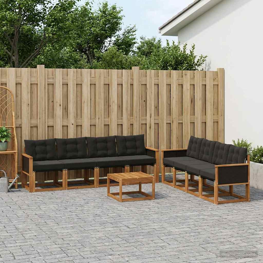 vidaXL Outdoor-Sofagarnitur mit Kissen 9 pcs Natürlich und Schwarz