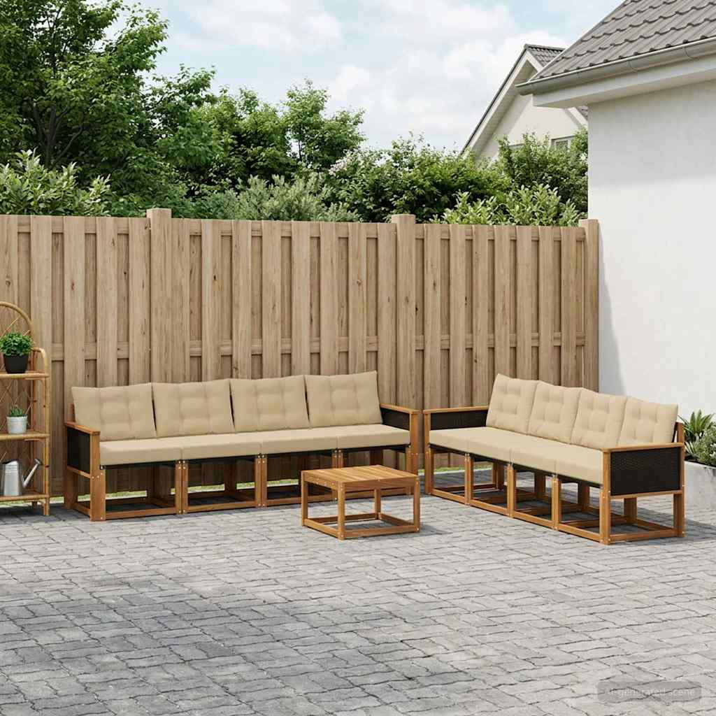 vidaXL Outdoor-Sofagarnitur mit Kissen 9 pcs Natur und Beige