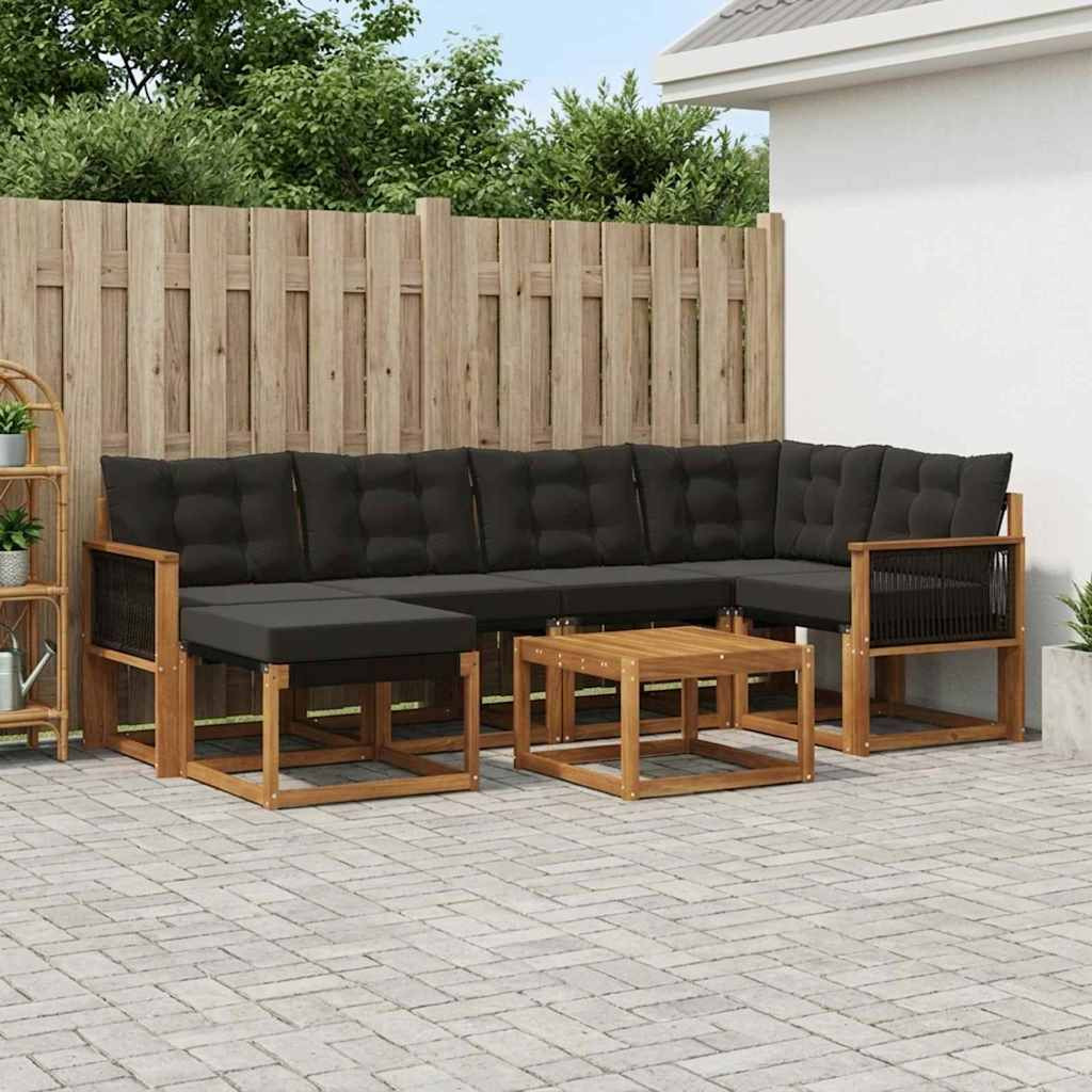 vidaXL Outdoor-Sofagarnitur mit Kissen 7 pcs Natürlich und Schwarz