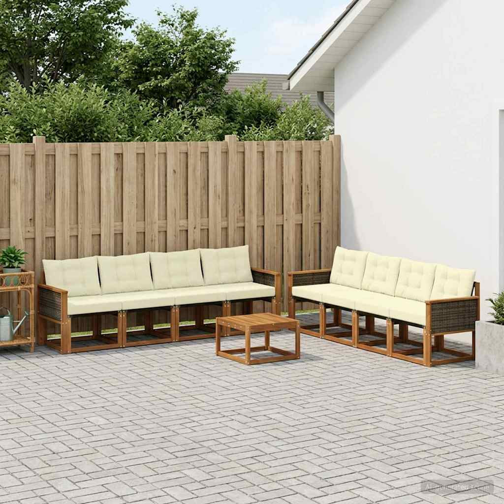 vidaXL Outdoor-Sofagarnitur mit Kissen 9 pcs Natur und Creme