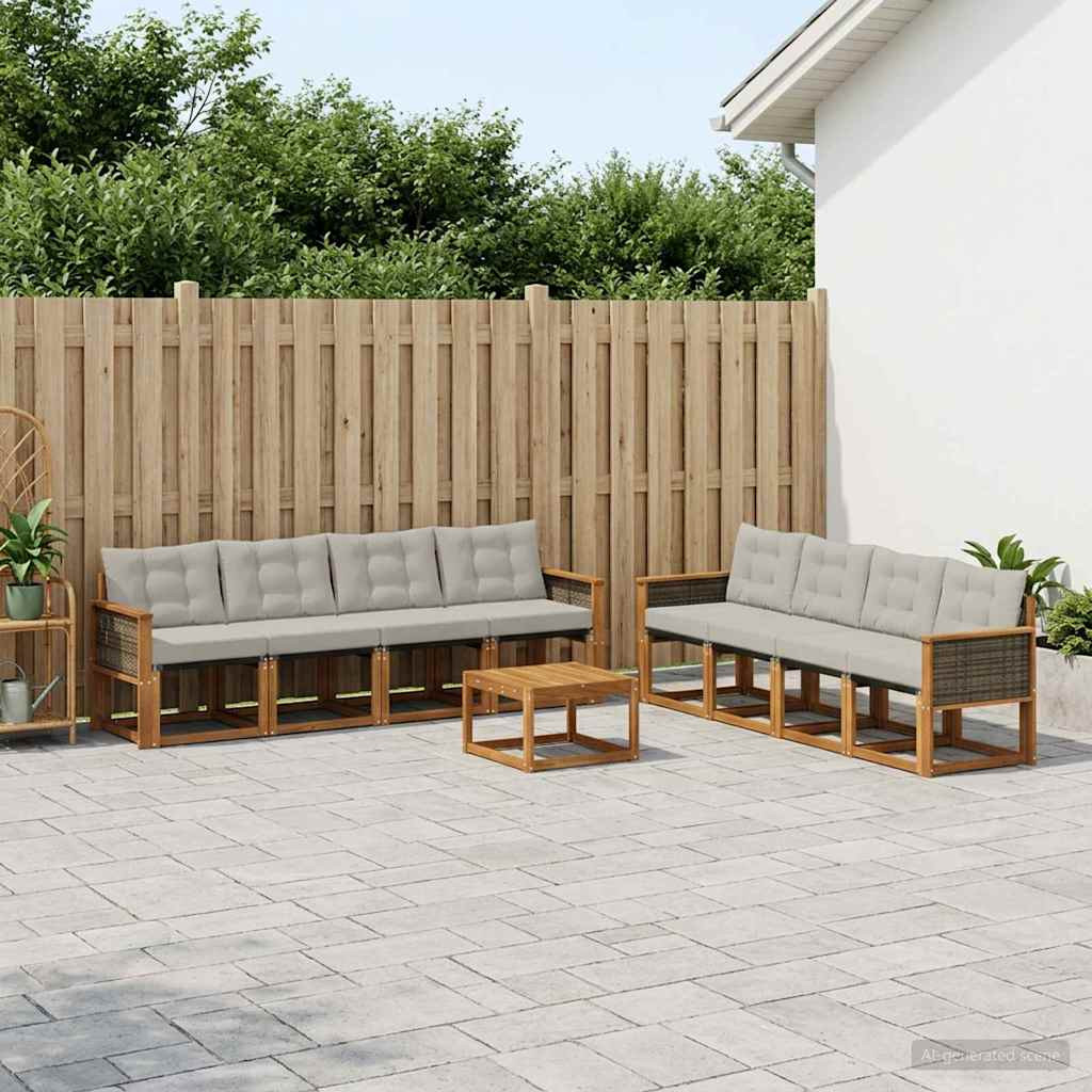 vidaXL Outdoor-Sofagarnitur mit Kissen 9 pcs Natürlich und Hellgrau