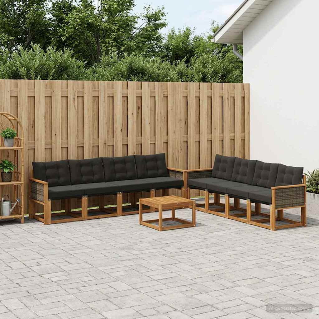 vidaXL Outdoor-Sofagarnitur mit Kissen 9 pcs Natürlich und Schwarz