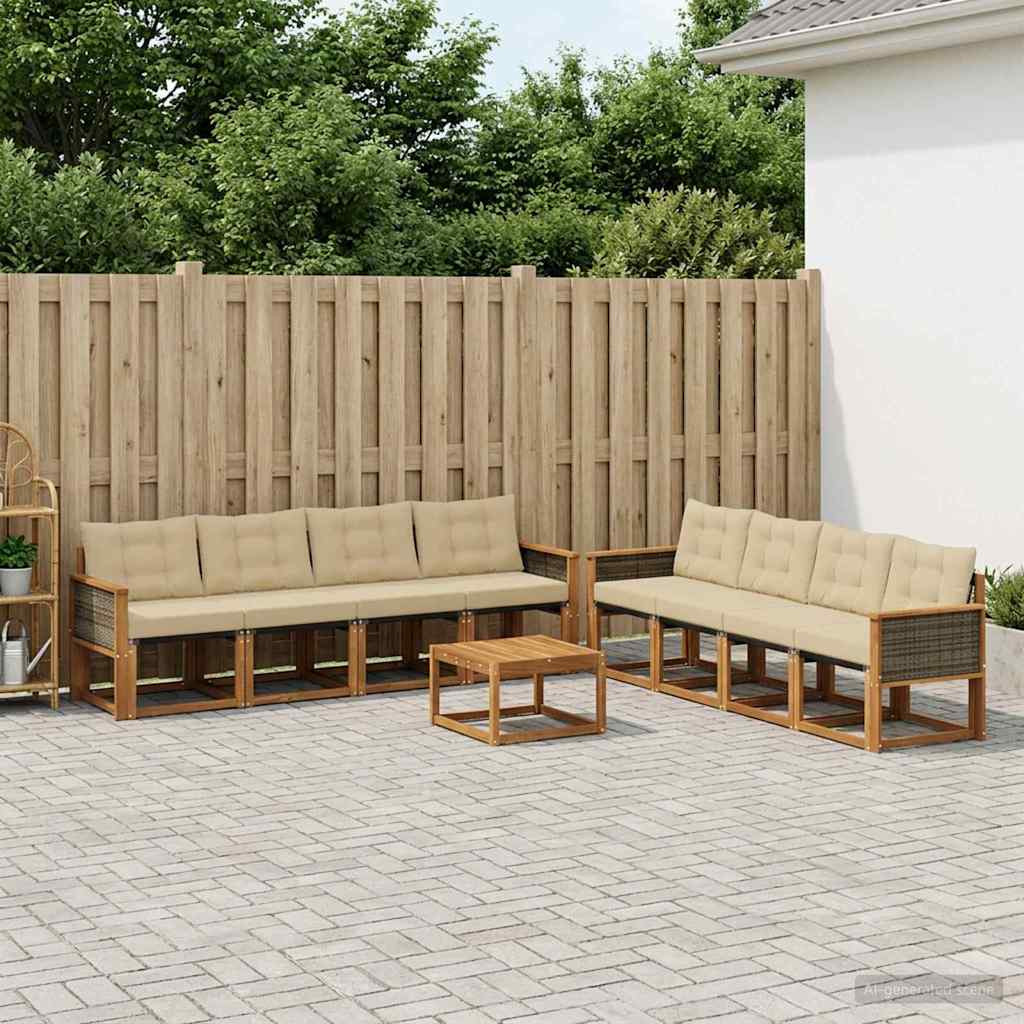 vidaXL Outdoor-Sofagarnitur mit Kissen 9 pcs Natur und Beige