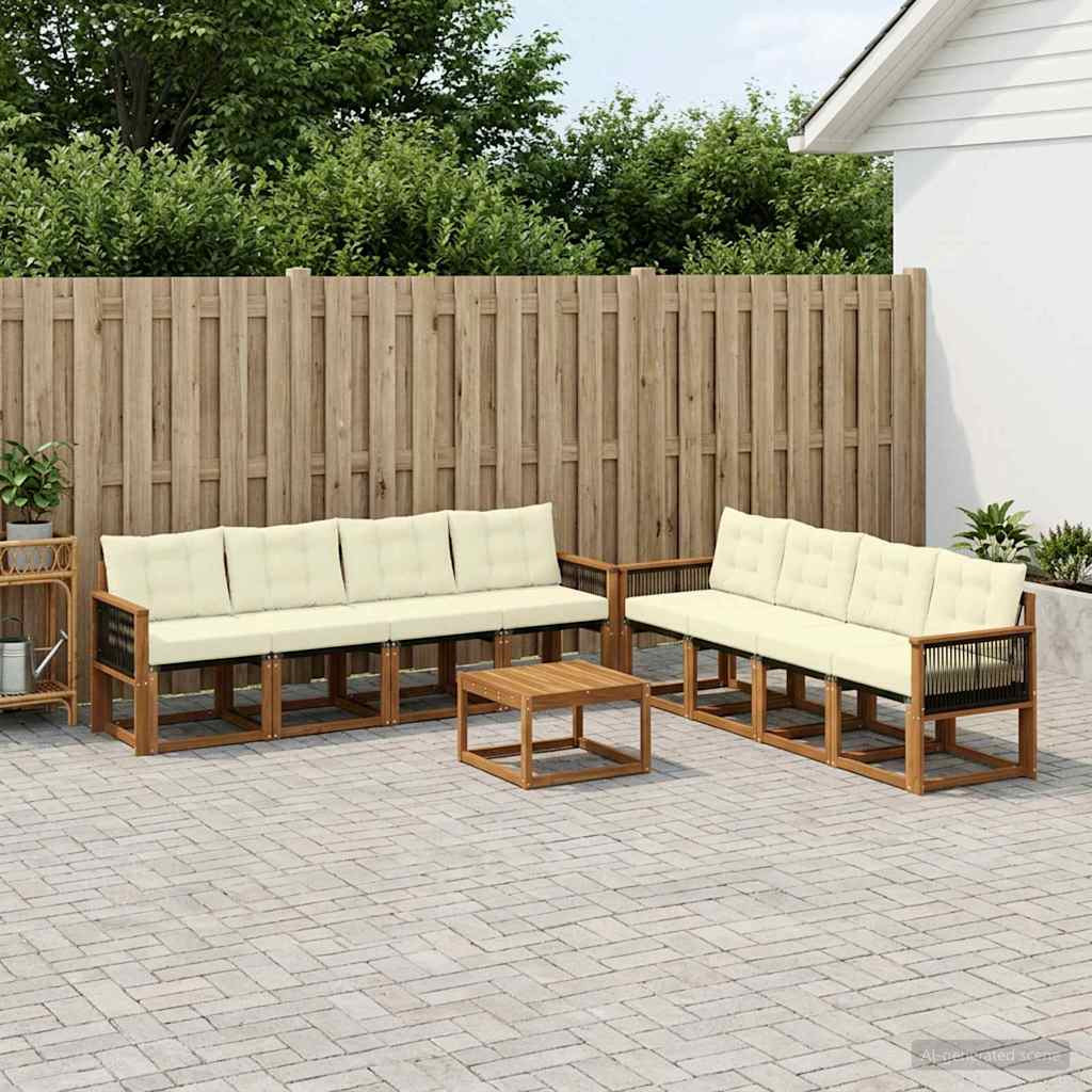 vidaXL Outdoor-Sofagarnitur mit Kissen 9 pcs Natur und Creme