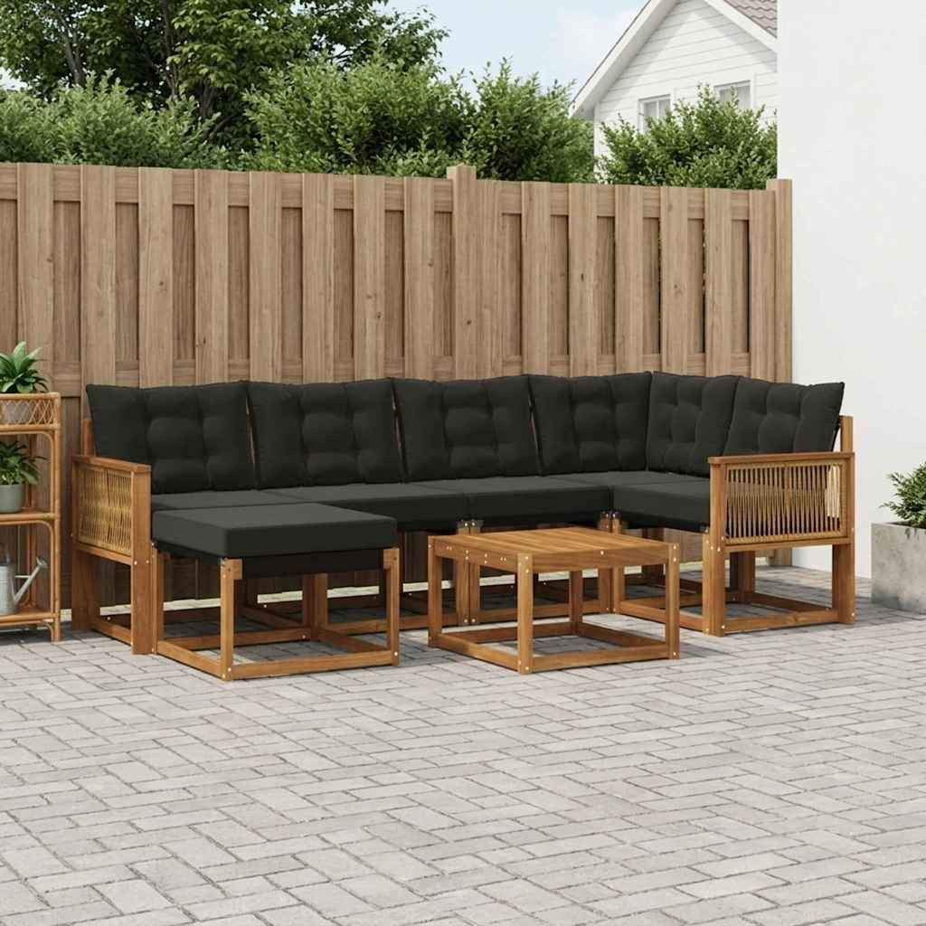 vidaXL Outdoor-Sofagarnitur mit Kissen 7 pcs Natürlich und Schwarz