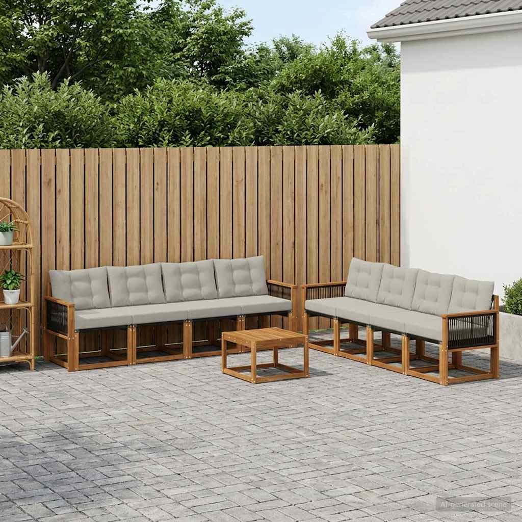 vidaXL Outdoor-Sofagarnitur mit Kissen 9 pcs Natürlich und Hellgrau