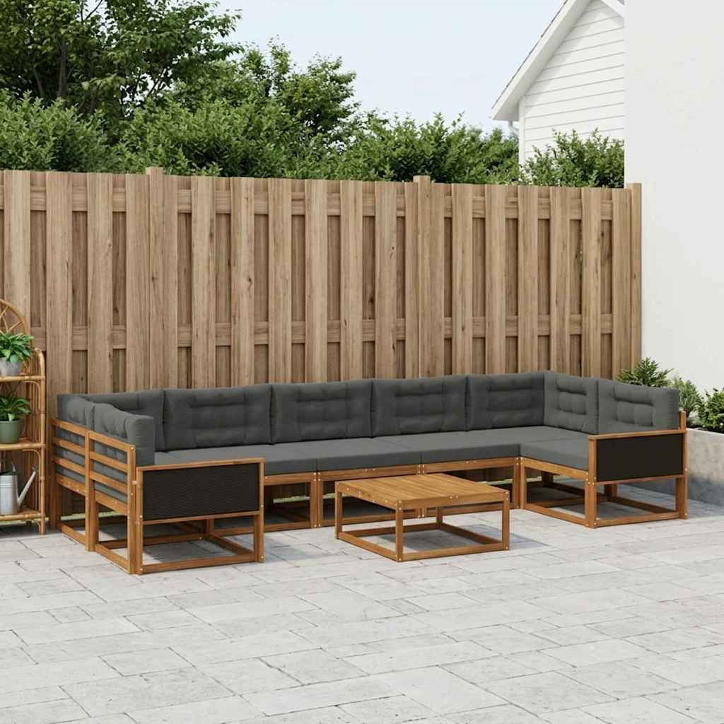 vidaXL Outdoor-Sofagarnitur mit Kissen 8 pcs Natur und Anthrazit