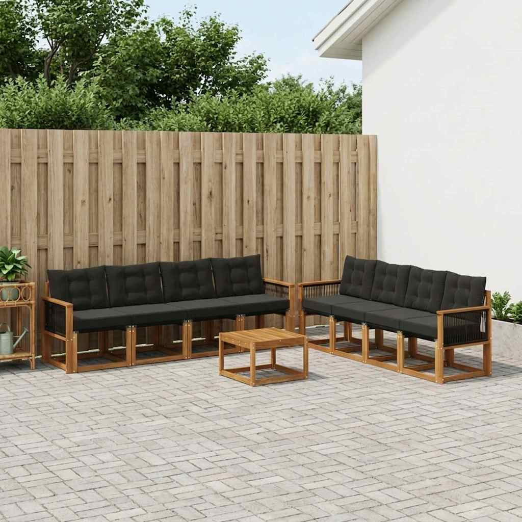 vidaXL Outdoor-Sofagarnitur mit Kissen 9 pcs Natürlich und Schwarz
