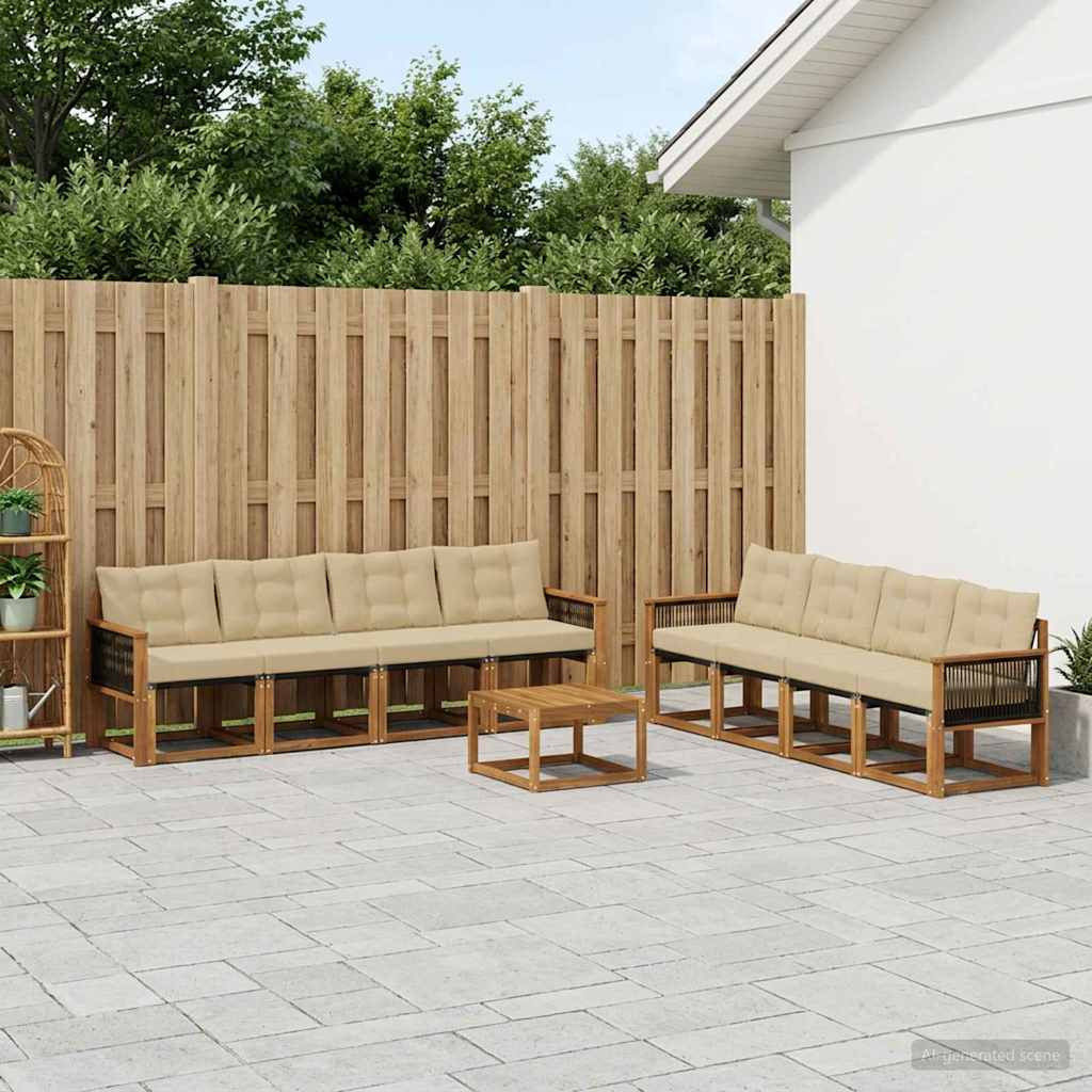 vidaXL Outdoor-Sofagarnitur mit Kissen 9 pcs Natur und Beige