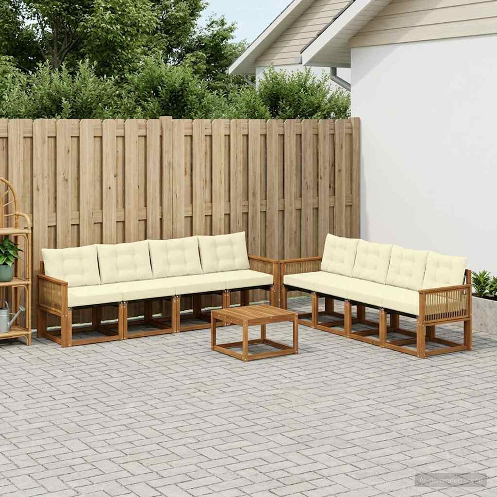 vidaXL Outdoor-Sofagarnitur mit Kissen 9 pcs Natur und Creme