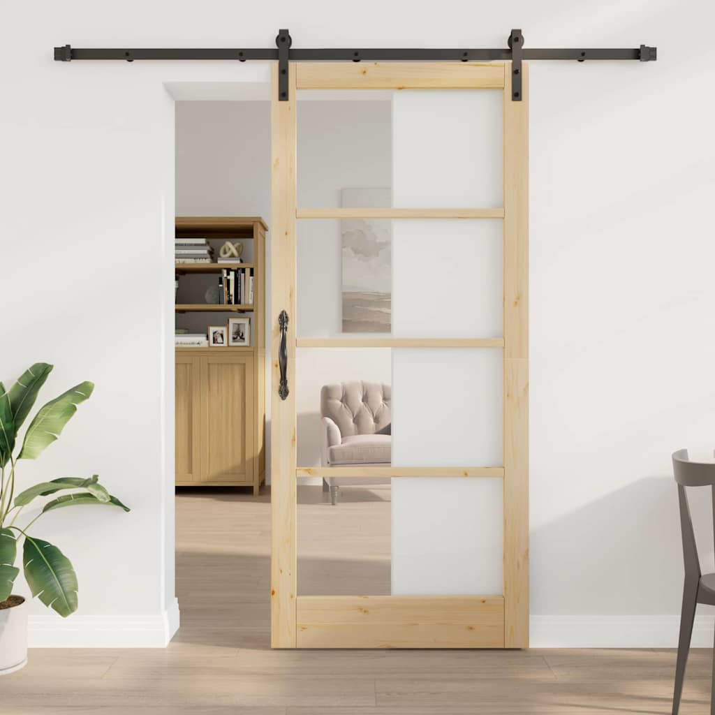 vidaXL Schiebetür ORKDAL Natur 93 x 211 cm Massivholz Kiefer und Glas