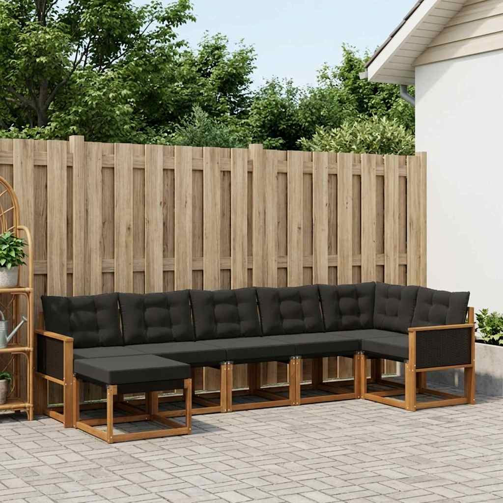 vidaXL Outdoor-Sofagarnitur mit Kissen 7 pcs Natürlich und Schwarz