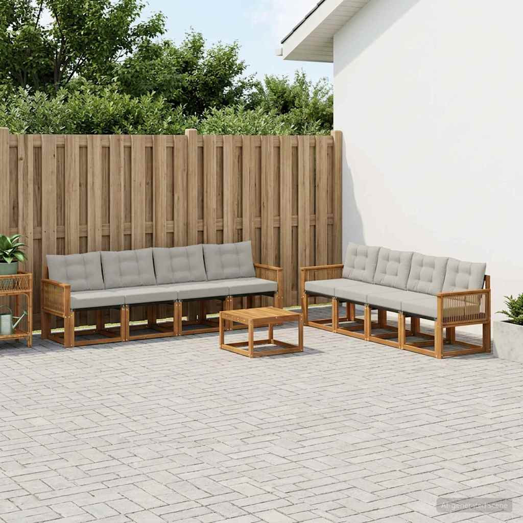 vidaXL Outdoor-Sofagarnitur mit Kissen 9 pcs Natürlich und Hellgrau