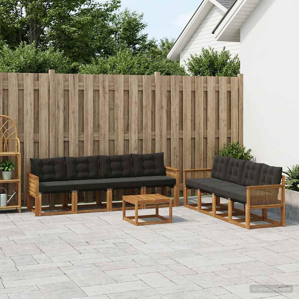 vidaXL Outdoor-Sofagarnitur mit Kissen 9 pcs Natürlich und Schwarz