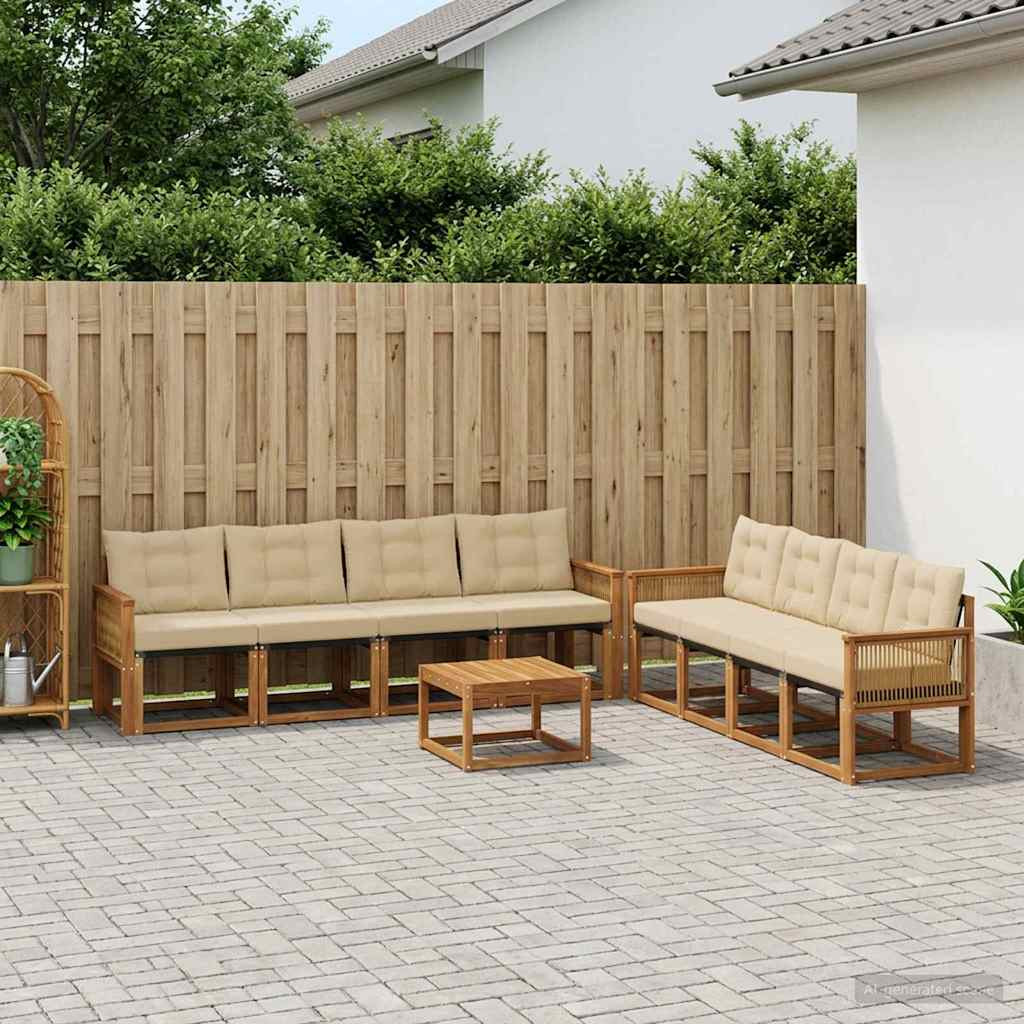 vidaXL Outdoor-Sofagarnitur mit Kissen 9 pcs Natur und Beige