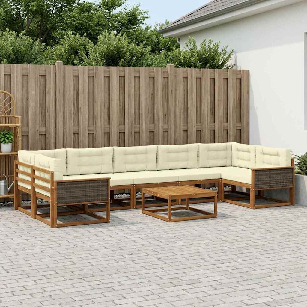 vidaXL Outdoor-Sofagarnitur mit Kissen 8 pcs Natur und Creme