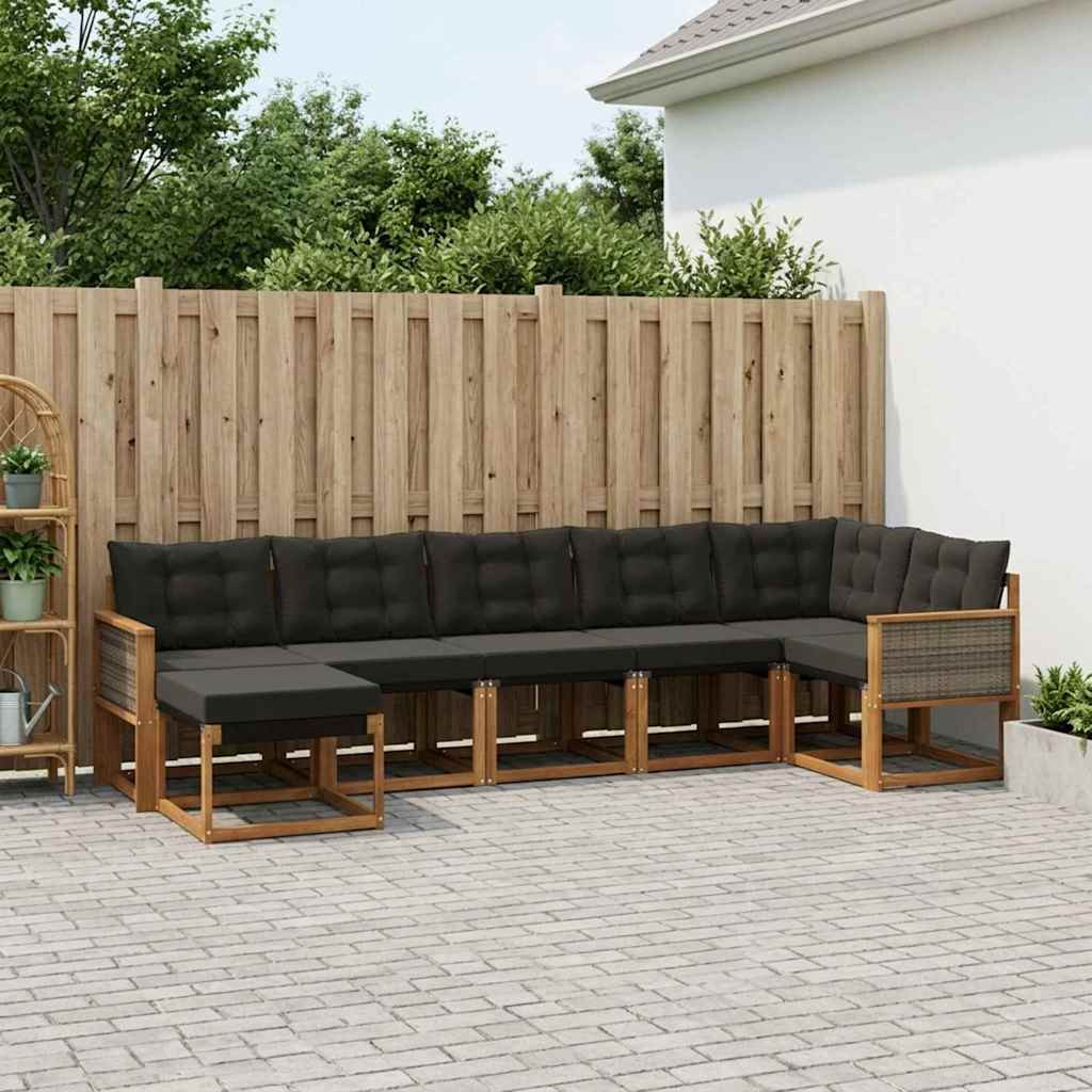 vidaXL Outdoor-Sofagarnitur mit Kissen 7 pcs Natürlich und Schwarz