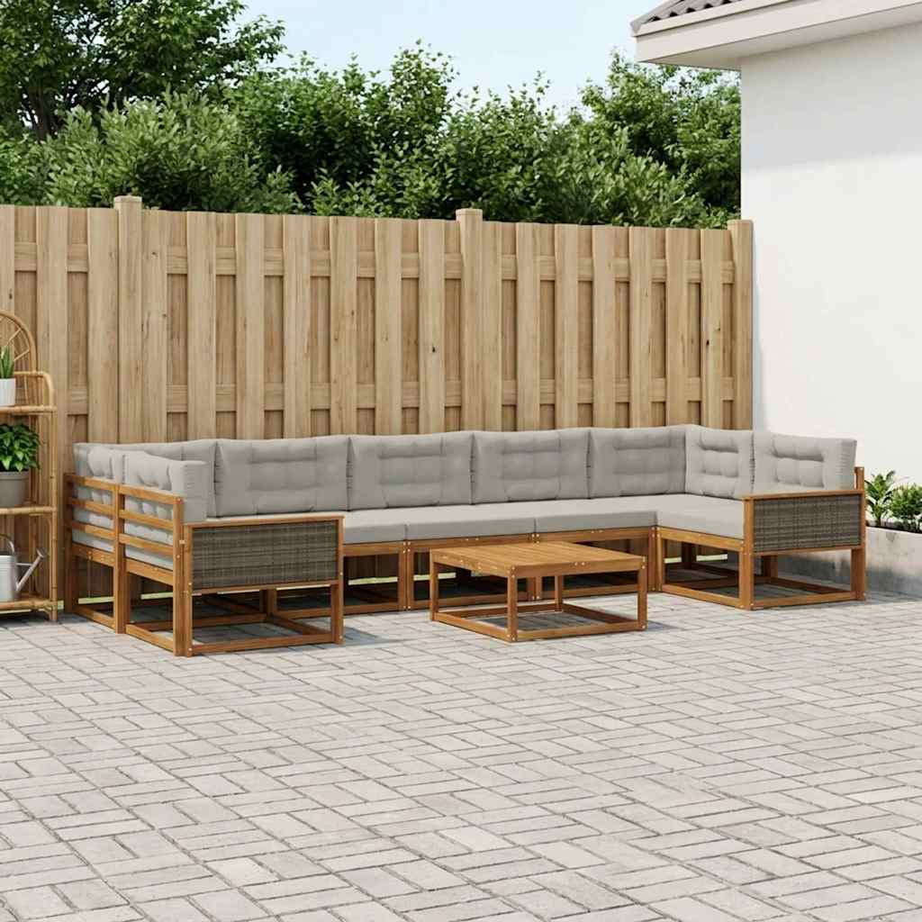 vidaXL Outdoor-Sofagarnitur mit Kissen 8 pcs Natur und Hellgrau