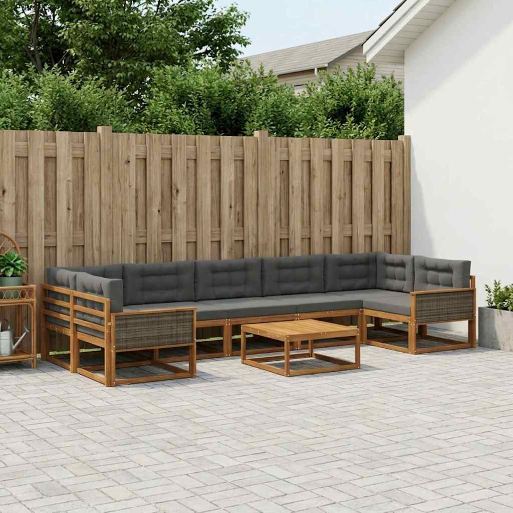 vidaXL Outdoor-Sofagarnitur mit Kissen 8 pcs Natur und Anthrazit