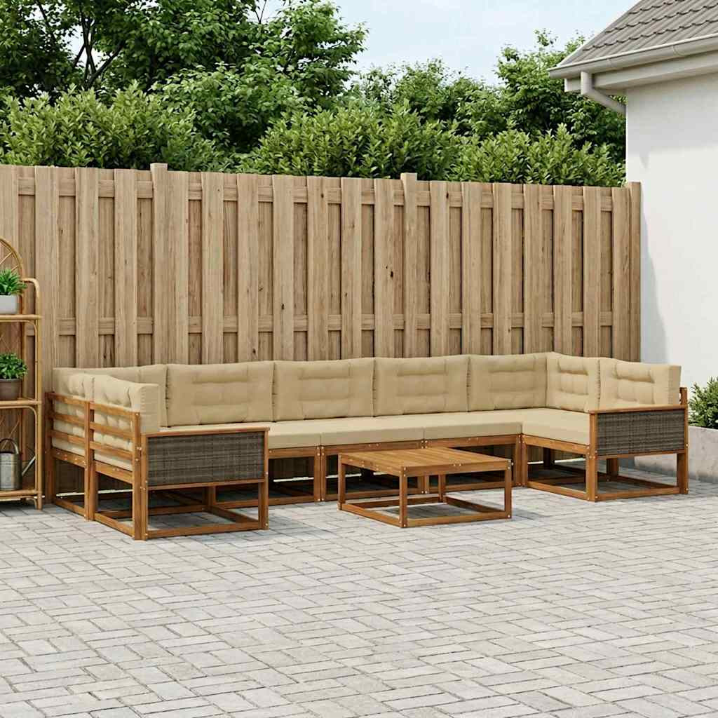 vidaXL Outdoor-Sofagarnitur mit Kissen 8 pcs Natur und Beige