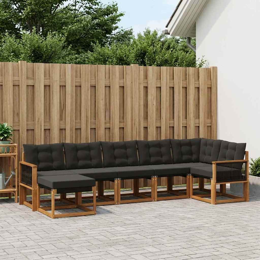 vidaXL Outdoor-Sofagarnitur mit Kissen 7 pcs Natürlich und Schwarz