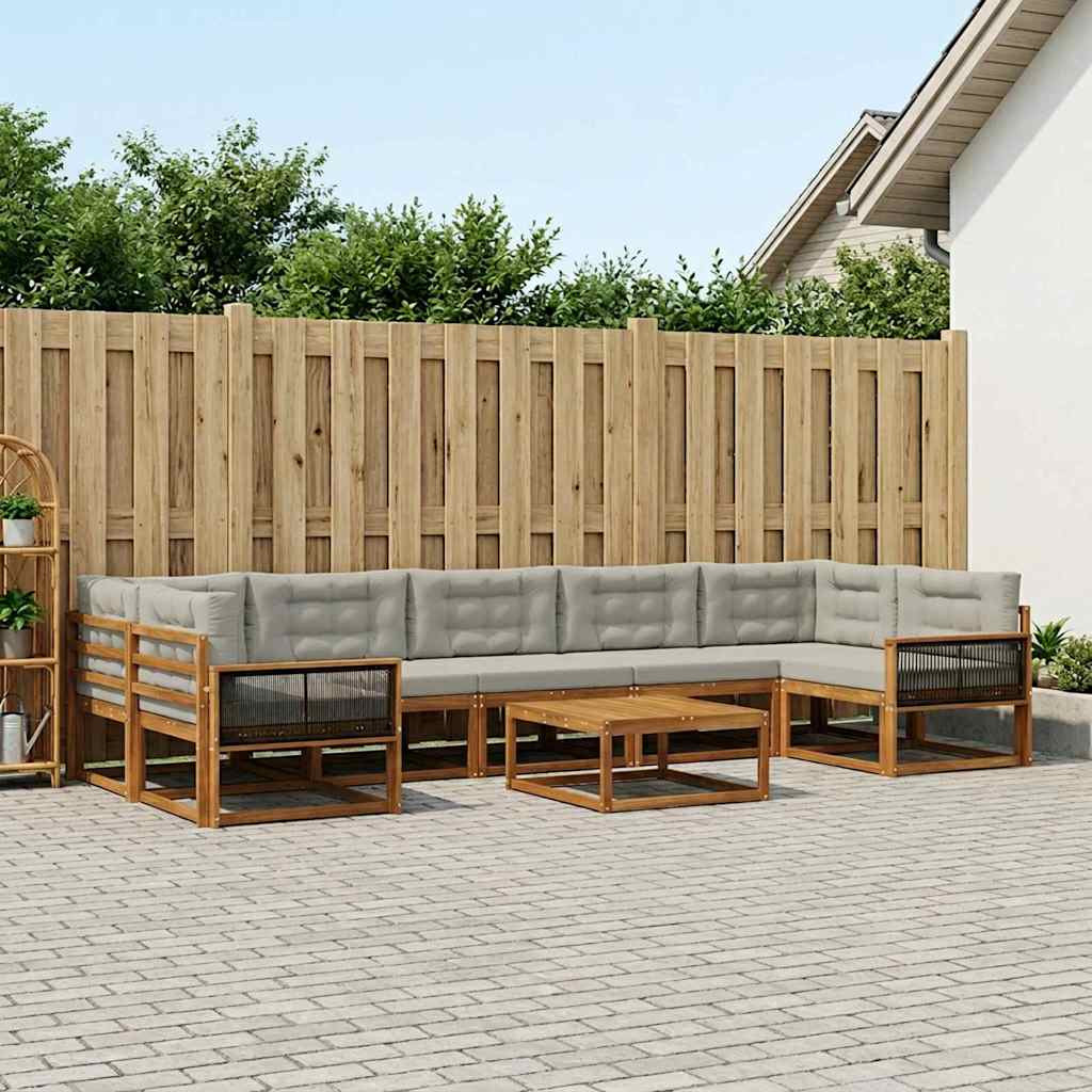 vidaXL Outdoor-Sofagarnitur mit Kissen 8 pcs Natur und Hellgrau
