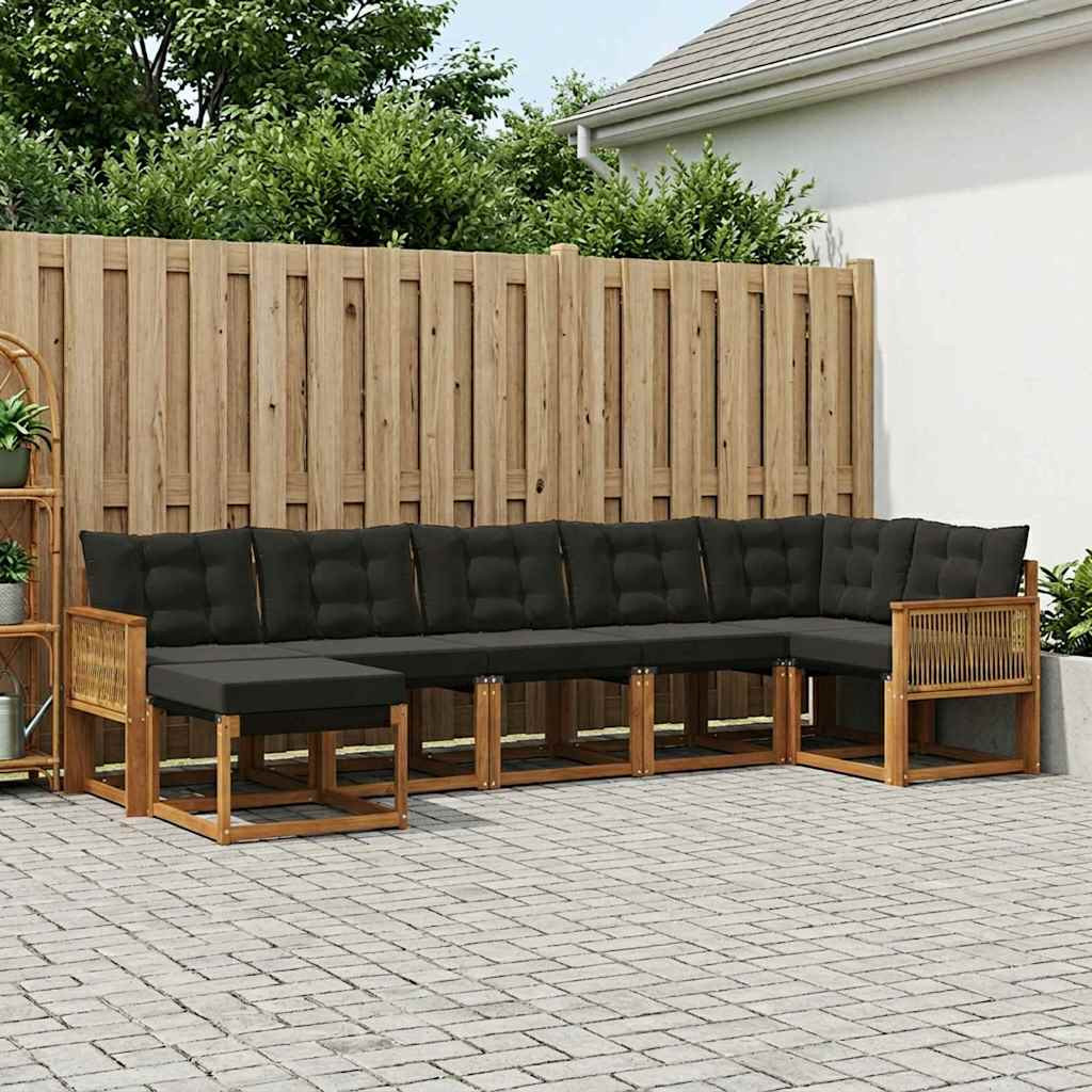vidaXL Outdoor-Sofagarnitur mit Kissen 7 pcs Natürlich und Schwarz