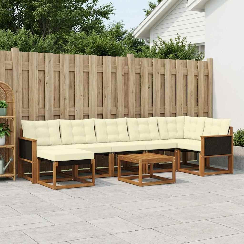 vidaXL Outdoor-Sofagarnitur mit Kissen 8 pcs Natur und Creme