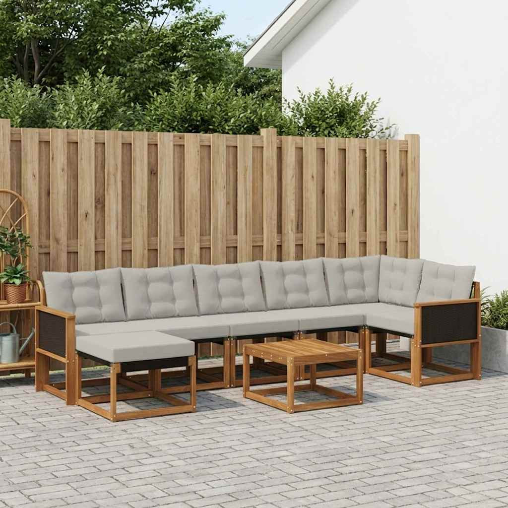 vidaXL Outdoor-Sofagarnitur mit Kissen 8 pcs Natürlich und Hellgrau