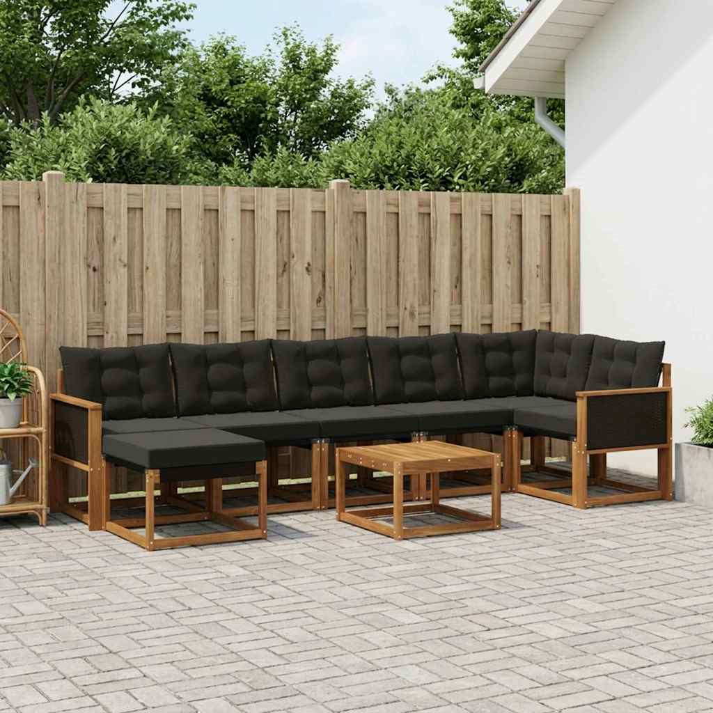 vidaXL Outdoor-Sofagarnitur mit Kissen 8 pcs Natürlich und Schwarz