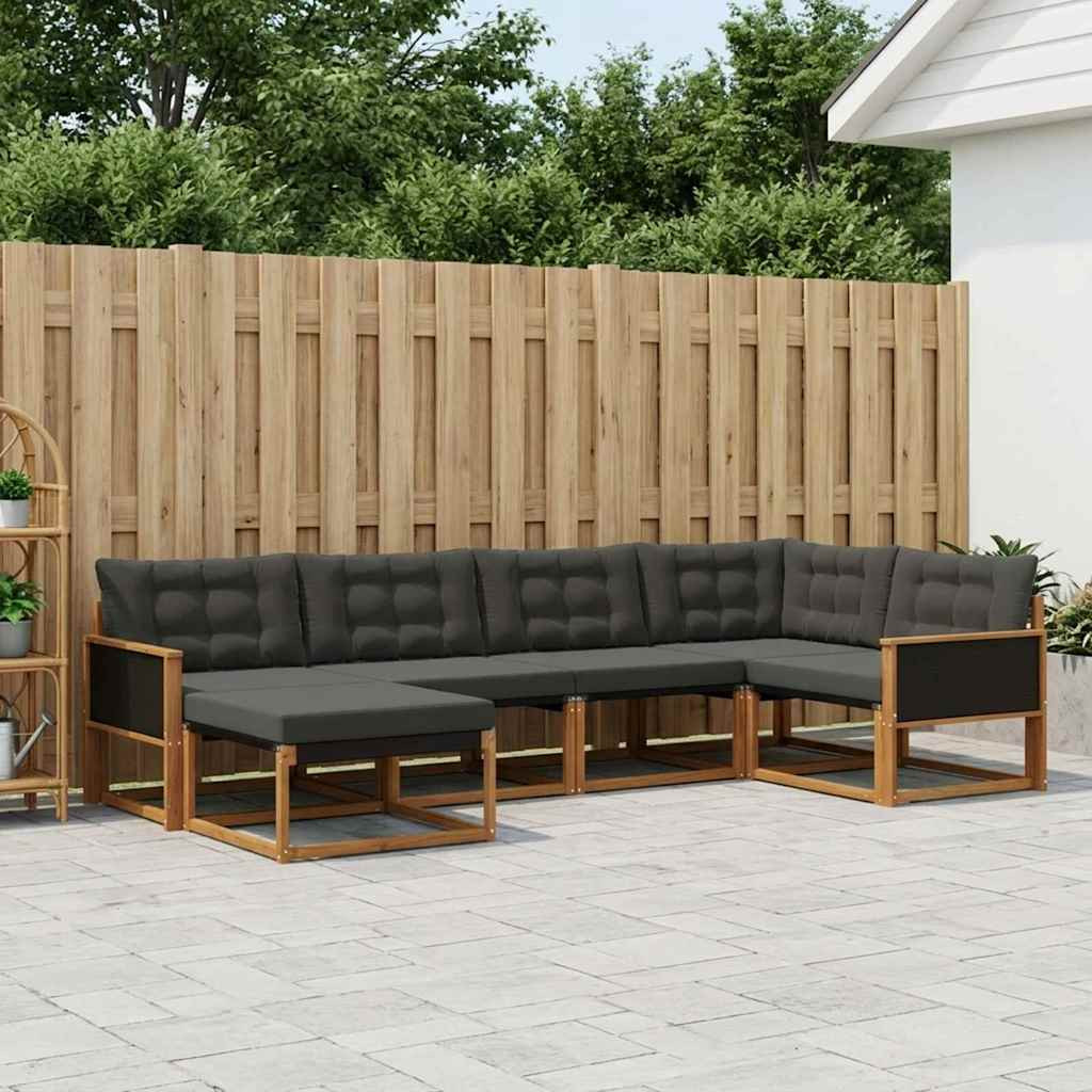 vidaXL Outdoor-Sofagarnitur mit Kissen 8 pcs Natürlich und Schwarz