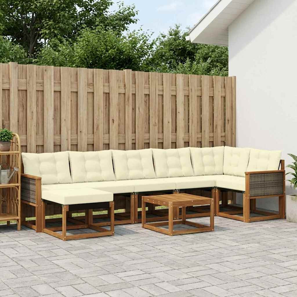 vidaXL Outdoor-Sofagarnitur mit Kissen 8 pcs Natur und Creme