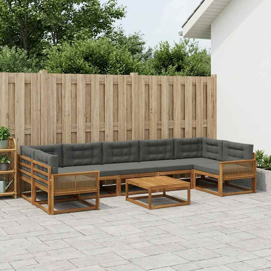 vidaXL Outdoor-Sofagarnitur mit Kissen 8 pcs Natur und Anthrazit