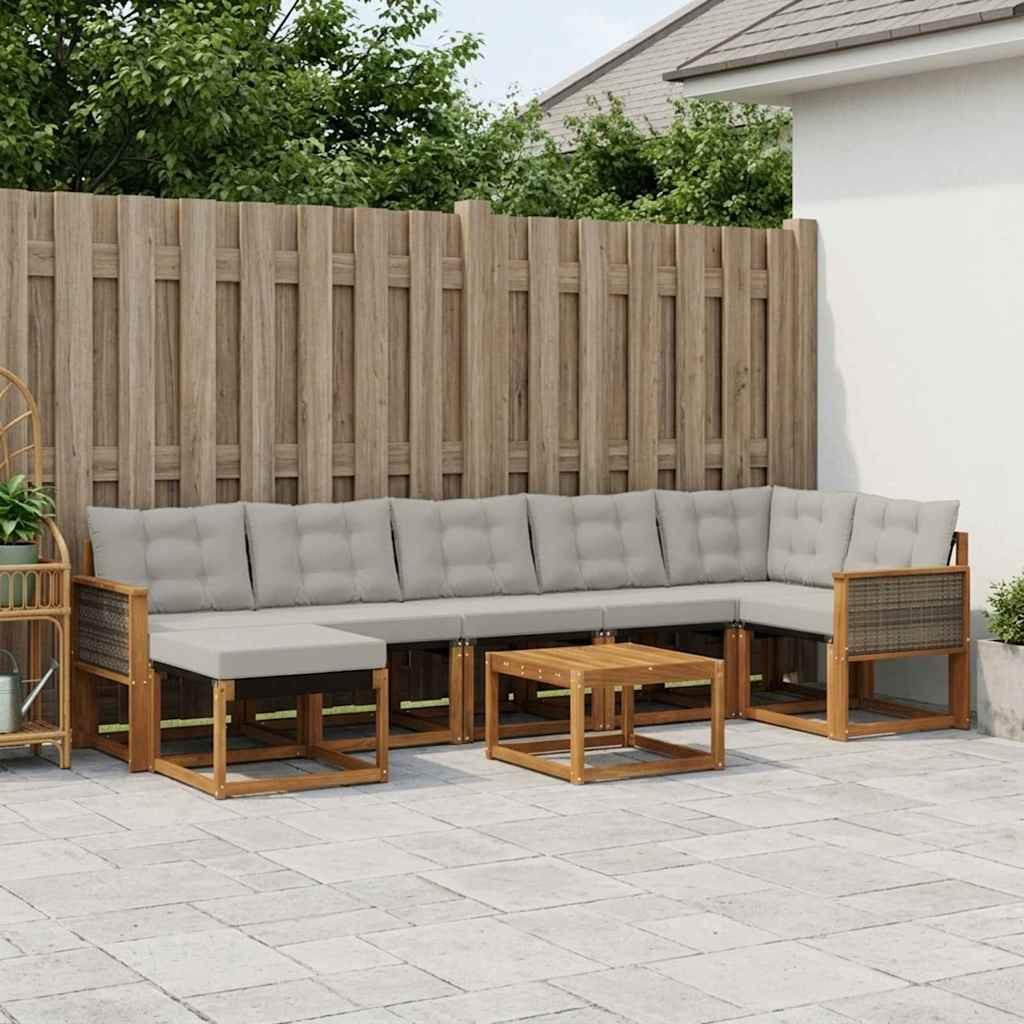 vidaXL Outdoor-Sofagarnitur mit Kissen 8 pcs Natürlich und Hellgrau