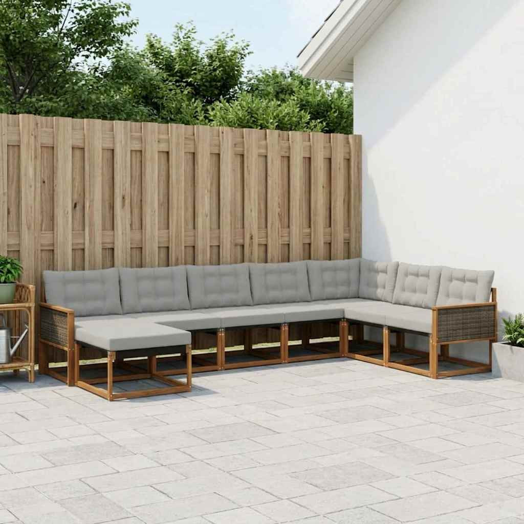 vidaXL Outdoor-Sofagarnitur mit Kissen 8 pcs Natürlich und Hellgrau